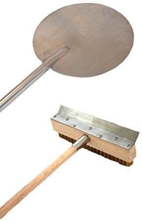 Pizzaofenschaber m. Bürste + besonders stabile Pizzaschaufel Edelstahl Ø 30 cm 150 cm