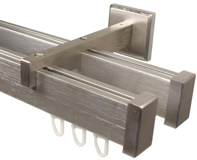 Eckige Design Innenlauf Gardinenstange 2-läufig aus Aluminium Farbe Edelstahl, 140 cm