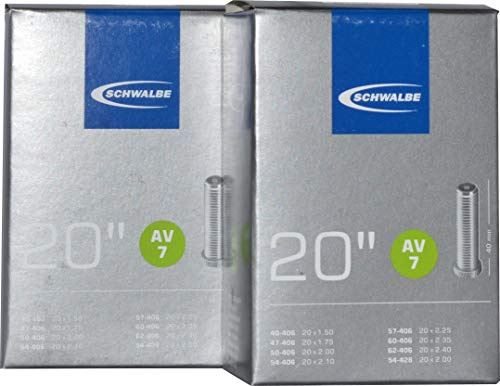 2x Schwalbe Schlauch 40-62/406, AV7 NR.7 AV 20x1.75-2.50 Fahrrad, Schwarz