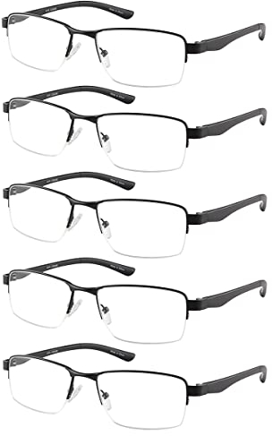 EYECEDAR Amcedar 5er-Pack Lesebrille Herren Metall Halbrand-Federscharniere Rechteckiger Stil Edelstahl Material Enthält Computer Lesebrille +2.00