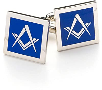The Masonic Collection Modernes Freimaurer-Manschettenknöpfe-Set, versilbert, T-Form, Lieferung in Manschettenknopf-Box/Samtbeutel, nützliches Geschenk für Freimaurer, Silber