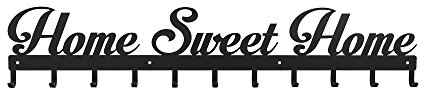 decorwelt Garderobenhaken Home Sweet Home Schwarz 80 cm Breit XXL 11 Haken Hakenleiste Schlüsselbrett Innentür Modern Kleiderhaken Zum Schrauben Edelstahl Wandmontage Garderobenleiste