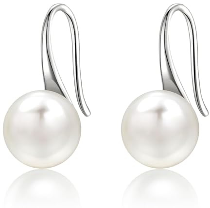 Perlenohrringe für Frauen, 925 Sterling silber AAAA gezüchtete Süßwasser Perlen-Ohrringe mit Haken (Sterling Silber,8.5-9.0mm)