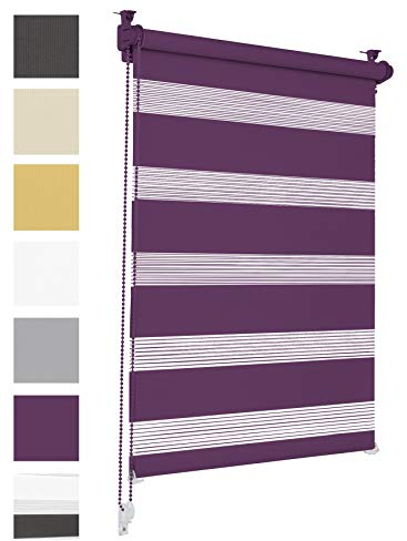 Doppelrollo Klemmfix ohne Bohren 30cm x 130cm Lila Duo Rollo Klemmrollo Sonnenschutzrollo Fensterrollo für Fenster & Türen Zebrarollo Seitenzugrollo