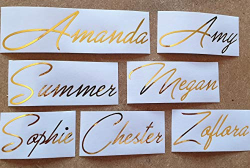 Modern Personalised Vinyl Name Stickers - Beautiful Premium Gold Colour - Perfect for Bottles - Glasses - Weddings and Other Events - Label Decal