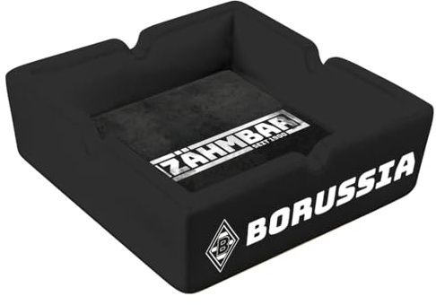 Borussia Mönchengladbach Aschenbecher Unzähmbar | Offizieller Fanartikel Fohlenshop | Schwarz beschichtetes Glas | Mit Unzähmbar Schriftzug | Maße: 10,5x10,5x3,5 cm