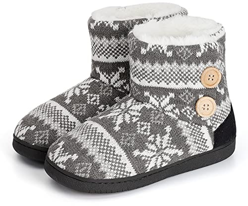 AONEGOLD Dam herr tofflor plysch fodrade tofflor vinter varma hattar stövlar bekväma fluffiga stickade halkfria hattar skor, GRÅ, 42/43 EU