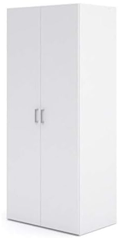 Dmora - Armario ropero de Dos Puertas batientes con Dos estantes Interiores y Barra para Colgar, Color Blanco, Medidas 77 x 175 x 49 cm