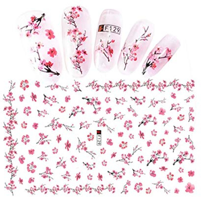 Pinicecore Nail Sticker Nail Autocollants Roses De Fleurs De Cerisier Autocollants Fleurs Feuille d'arbre D'été Nails Art Déco Curseur