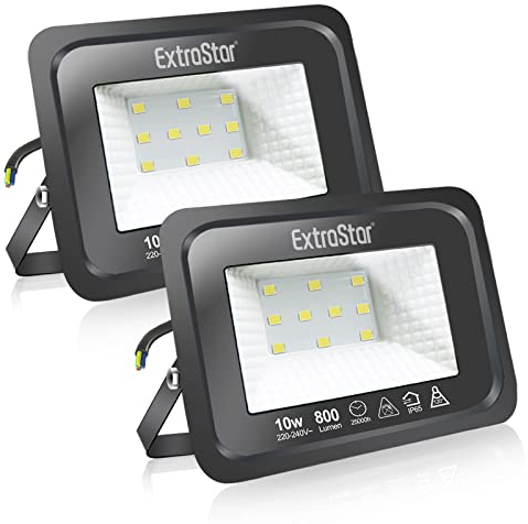 EXTRASTAR Faretti a LED per esterni Potenti luci a LED per esterni IP65, giardino, patio, parco, garage,2 Pezzi (3000K, 10W)