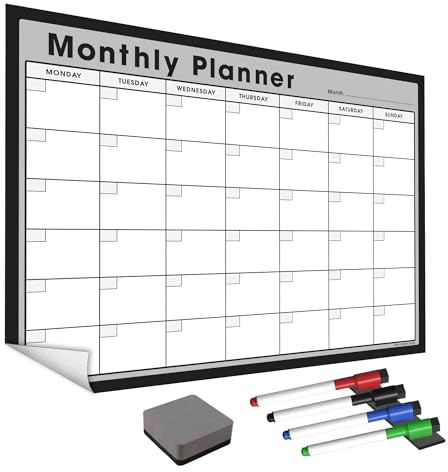 WallTAC A1 Monthly Wall Planner Sticker | Made in the UK | Easy-to-Remove Dry Wipe Calendar with Reusable Adhesive | Family Meal Planner or to Do List for Home and Office [60 x 84cm]