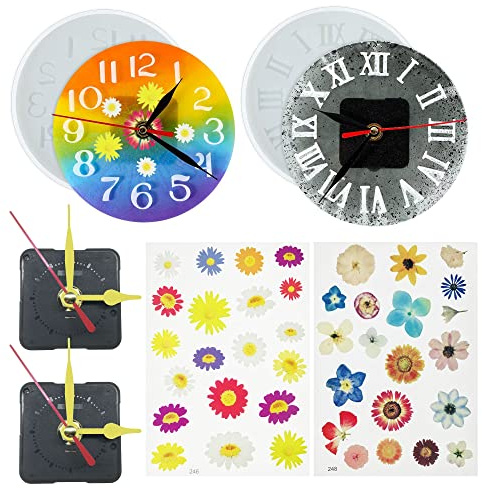 Na Na Woohome 2PCs trafficking Silikonharz-Form Großer Wecker mit Dried Flowers für Busenharz Gießen attraktiv römisch arabicher Numeral Umschrift Climatuning