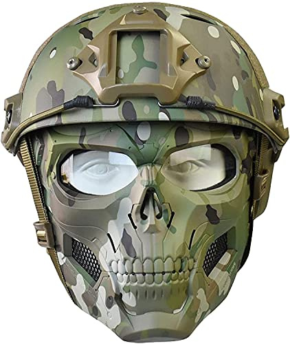 PJ Tactical Fast Helm Und Verstellbare Airsoft Maske Totenkopf Vollgesichtsmaske Geeignet Für Airsoft Paintball, Halloween, Rollenspiele, Kostümpartys Und Filmrequisiten