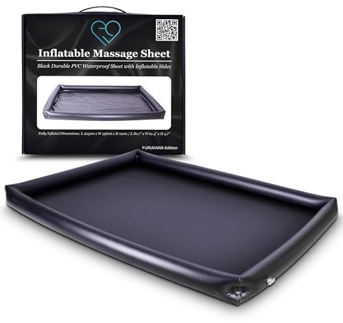 Inflatable Nuru Massage Cloth with Inflatable Sides | Black Durable PVC Waterproof | 205 cm x 156 cm x 12 cm | Protection against oil, water-based and silicone-based products