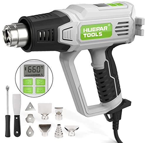 Huepar Tools Heat Gun for Paint Stripping, 2300W Hot Air Gun 50℃-660℃ with Large Digital LCD Display, Variable Temperature Control, Memory Function, Heat Gun for Crafts with 10 Nozzles and Accessories