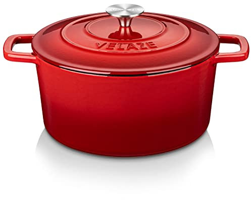 Velaze Forno olandese in ghisa smaltata da 6 QT, con doppio manico, con coperchio, resistente, antiaderente, rotondo, per cuocere il pane, stufare, arrostire, buona tenuta per tutte le fonti di calore
