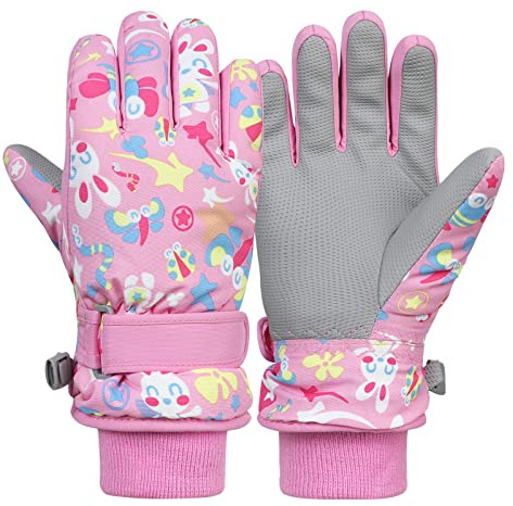 Winter Gloves for Kids Waterproof Boys Girls Snow Ski Gloves Toddler Snowboarding Gloves Windproof Pink S