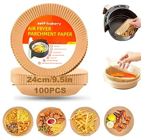 JurciCat Papier Cuisson Air Fryer ronde 24cm XXL Papier sulfurisé Pour Airfryer Friteuse Air Chaud Poêle à frire Four Micro-ondes
