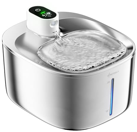 APD APETDOLA Wireless Cat Water Fountain Stainless Steel,135floz/4L Battery Operated Automatic Pet Fountain,Cordless Cat Water Dispenser Pet Drinking Water Fountain for Multicat Cats Dog Outdoor