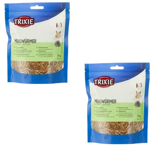 Trixie gusanos de la harina | Paquete Doble | 2 x 70 g | Alimento complementario para pequeños roedores | También adecuado para pájaros y reptiles insectívoros | Secados suavemente y rico en proteínas