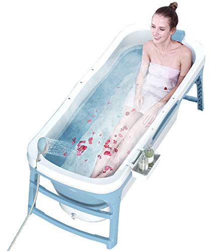 KLZUOPT Tragbare Badewanne für Erwachsene, große Badewanne für Erwachsene, Faltbare Badewanne, freistehender Badewanneneimer mit Langzeit-Isolierungsabdeckung mit doppeltem Abfluss, rutschfest