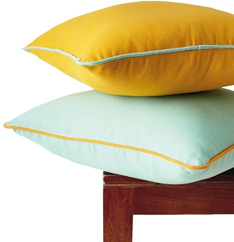 Encasa XO zweifarbige Kissenbezüge, 2 Stück – Mango+Minzgrün – 40x40 cm, einfarbig, Moderne Kissenbezüge aus Baumwoll-Canvas für Sofa, Couch, Bett und Heimdekoration – nur Bezüge