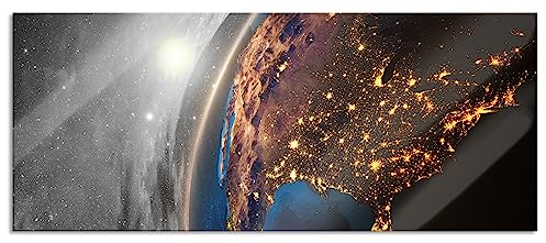 Pixxprint Glasbild Panorama, Wandbild aus Echtglas, 3D-Rendering der Erde, 100x40 cm, inkl. Aufhängung und Abstandshalter