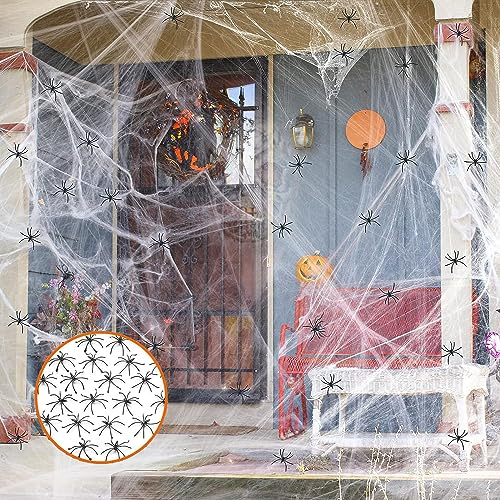 Decorazione di Halloween ragnatele, Halloween 200g Decorazione Ragnatela Bianca con 40 Ragni Finti, Ragnatela Decorazione di Halloween, Ragnatela per Decorazioni spaventose per Feste di Halloween