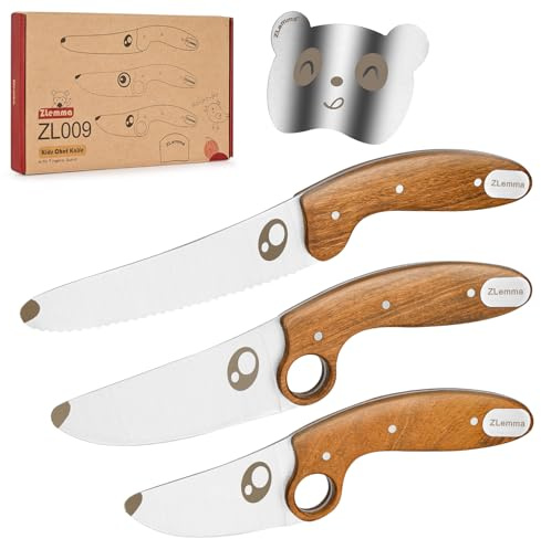 ZLemma Kids Knife Set for Real Cooking with Educational Ring, Rounded Tip, Fingers Guard, 4 Pieces Kids Kitchen Knife Kit for Children and Teaching Food Prep and Kitchen Safety