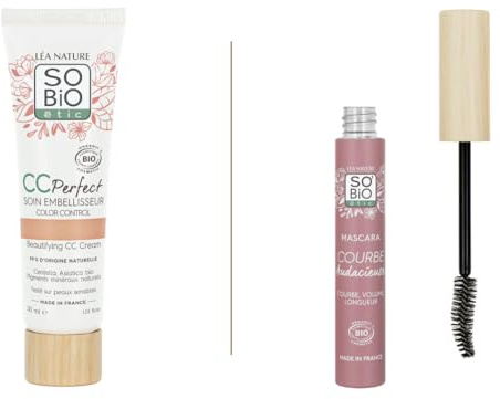 LÉA NATURE SO BiO étic | Routine Maquillage Visage – CC Crème Color Control (Clair – 30 ml) + Mascara Courbe Audacieuse (Noir – 8 ml)| Certifié bio| 100% de pigments d’origine naturelle|Made in France