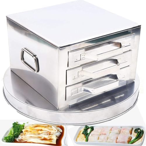 Máquina de rollos de fideos de arroz cantonés chino, acero inoxidable 3 capas Máquina de rollos de fideos de arroz al vapor Máquina de rollos de arroz Máquina de fideos al vapor Bandeja adicional