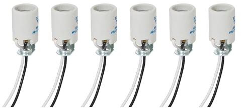 B&P Lamp Intermediate Base E17 Keyless Unglazed Porcelain Socket with Wire Leads, 6 Pack
