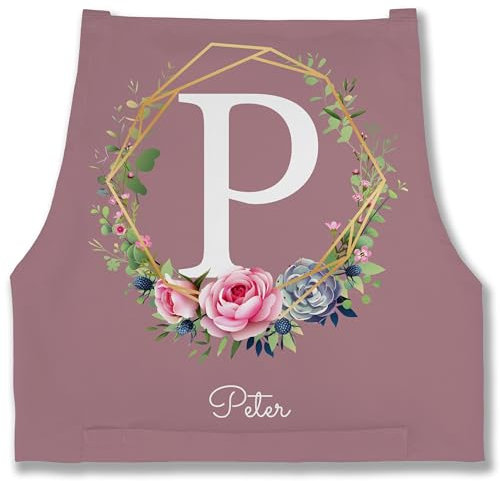 Schürze - Name und - Initialen mit Namen - 85x69 - Rosa - blumen geschenke für ältere damen buchstaben buchstabe backschürze personalisierte kochschürze anfangsbuchstabe blumenkranz schürzen