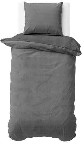 Visaggio Bettwäsche Seersucker 135x200 cm Grau Anthrazit Uni Einfarbige Wende Doubleface Mikrofaser Bettbezug Garnitur 2 teilig