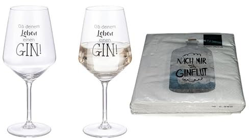 HandWerk Gilde 2 Gingläser Gib deinem Leben einen Gin mit Servietten 530ml 3 teiliges Set Cocktailglas