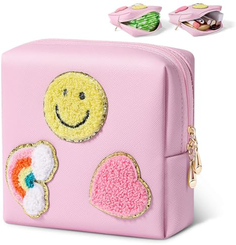 SIDESUGAR Period Bag for Teen Girls PU Leather Sanitary Pad Bags for Period Teen Period Pads Pouch for Panty Liners, Tampons, Menstrual Cup - Pink