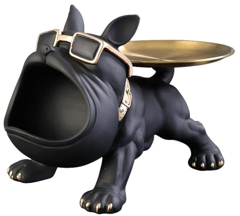 XUEMML Plateau Bijoux，Bol De Rangement Bouledogue Décoratif ，Key Ring Tray Jewelry Tray Key Tray Organizer for Bedside Table, Night Stand, Desk - Store Keys, Change, Wallet, Phone (Color : Nero)
