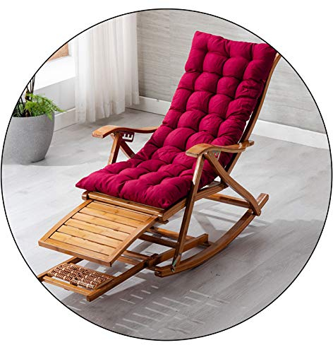 SORVA Klappbarer Bambus-Schaukelstuhl, Freizeit-Balkon-Liegestuhl, verstellbare Garten-Sonnenliege, mit verlängertem Fußhocker und Massagebrett, abnehmbares Kissen