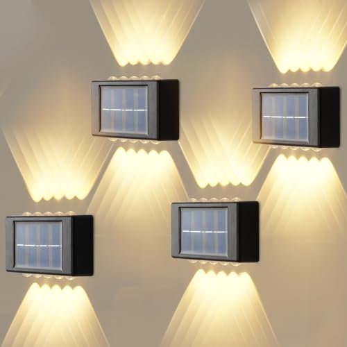 Up and Down Solar Wall Lights, 4 Pack Waterproof Solar Fence Lights, 10 LED Outdoor Wall Lamps for Fence, Yard, Front Door, Pathway Garden Decoration, Auto On/Off