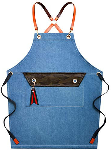 Arbeit Canvas Schürzen, Unisex wasserdichte Arbeitsschürze aus Segeltuch, Tischlerschürze mit Werkzeugtasche for Werkstatt, Küche, Garten (Farbe: Blau, Größe: X-Large)(Color:Blue)