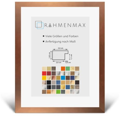 Morena MDF Rahmen für Bild 70x100cm Kupfer Dekor mit Acrylglas | zum Aufhängen Hoch- und Querformat/Weiße Rückwand/Maßanfertigung möglich/Puzzle Rahmen/mit 1mm Antireflex Acrylglas