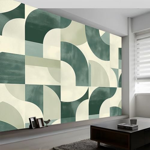 Fototapete 3D Effekt Fotowandgemälde Abstrakte Retro Geometrische Kunst Moderne wandbild, 350 x 256 cm (WxH) Vliestapete Wandgemälde Wohnzimmer Schlafzimmer Dunkelgrün Tapete Wandtapete