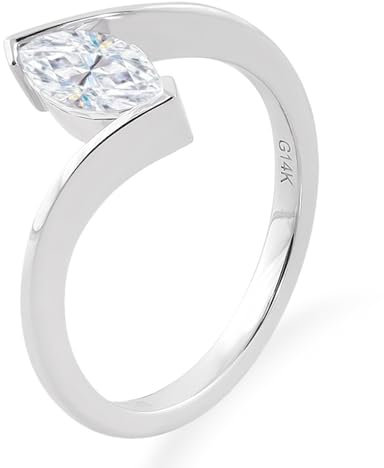 Epinki Echt Goldschmuck, 9K Weißgold Ringe, Klassiker Solitär Eheringe mit Marquise 1ct Moissanit, Au750 Gold Freundschaftsringe Solitärring Hochzeitsring Gr.51 (16.2)