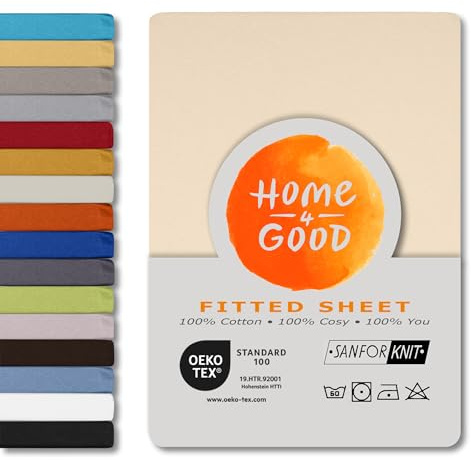 home4good Spannbettlaken 100x200cm – Jersey-Spannbetttuch aus 100 % Baumwolle – Oeko-TEX 100 Zertifiziert – bügelfrei, elastisch & atmungsaktiv – für 15–25 cm Matratzenhöhe - Creme
