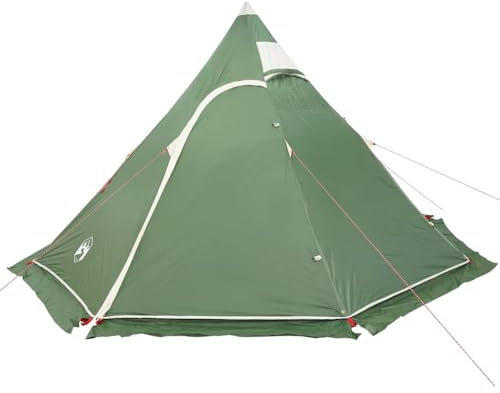 vidaXL Tipi Campingzelt, Familienzelt mit Stangen Heringen Abspannseilen, Tipi Zelt für 5 Personen, Gruppenzelt Trekkingzelt, Grün 185T Polyester