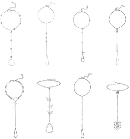 SUPERFINDINGS Silver Alloy Link Ring Bracelet Chain - Adjustable Elegant Hand Jewelry With Ring Attachment for Women