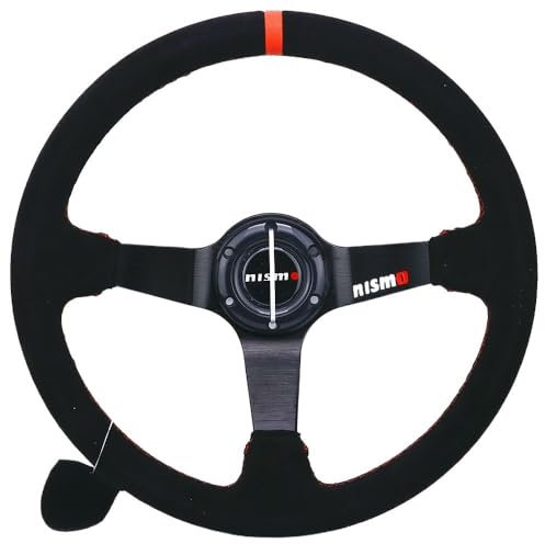 DUANSIYU Sportlenkrad 350 mm/14 Zoll schwarzes Wildleder Deep Dish Lenkrad Autozubehör Holzlenkrad(Type 1)