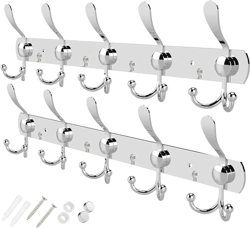 GlazieVault Ganci appendiabiti Appendiabiti da parete (confezione da 2) - Appendiabiti moderno e resistente per la parete (Argento tricolore)