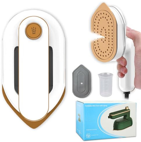 Mini Dampfbügeleisen, 2 in 1 180°Schwenkbar Faltbares Dampfglätter Reisebügeleisen Mini für Bekleidung, Hand Bügeleisen für Familie, Reise, Hotel, RV, Dienstreise Machen, White