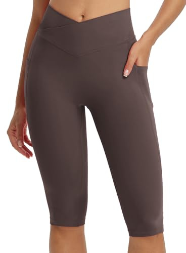 baleaf Women's Knee Length Capri Leggings with Pockets Capris High Waisted Yoga Casual Workout Exercise